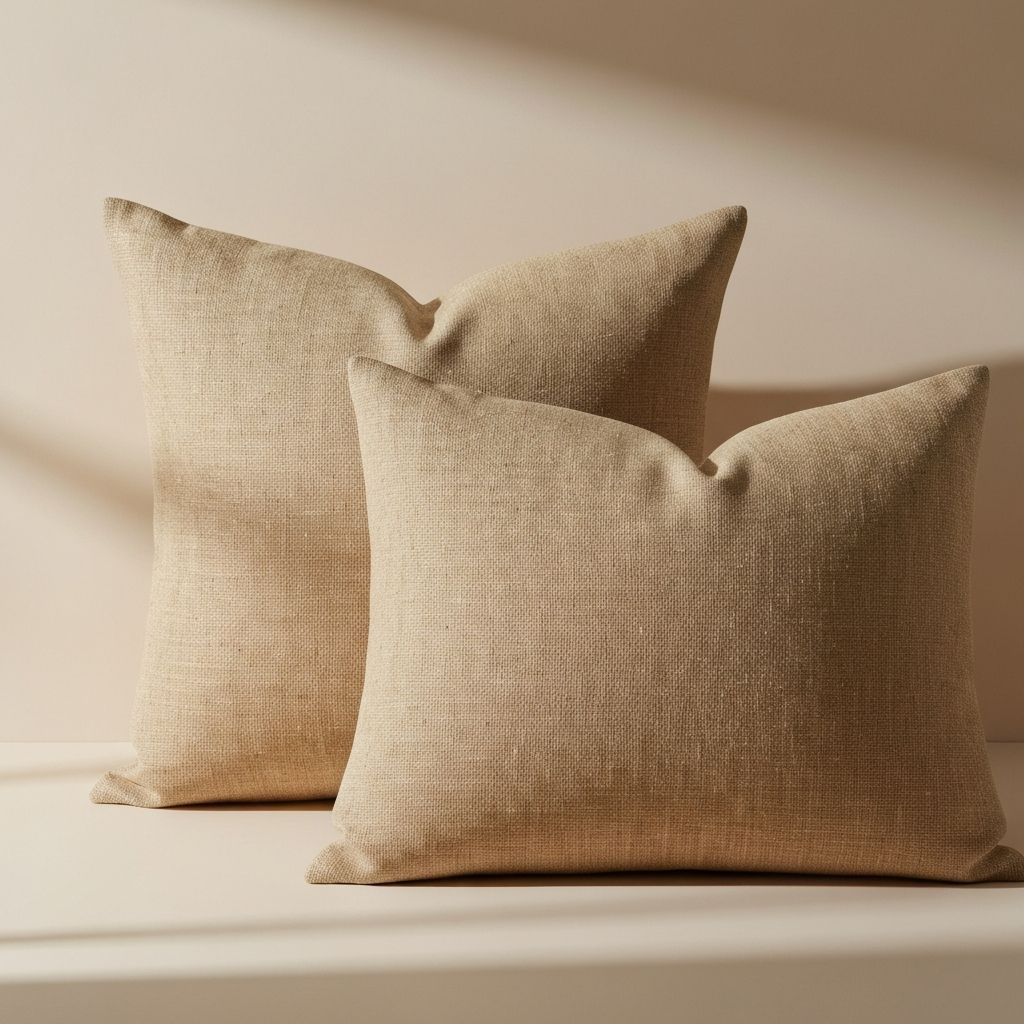 Dekorative Kissenhülle in Sandbeige mit subtiler Leinenwebstruktur
