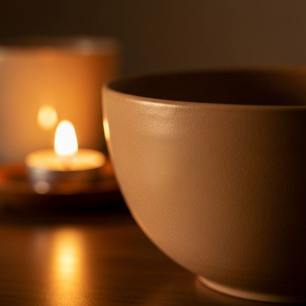 Kerzenlich trifft auf matte Keramik-Oberfläche und erzeugt warme Reflexe